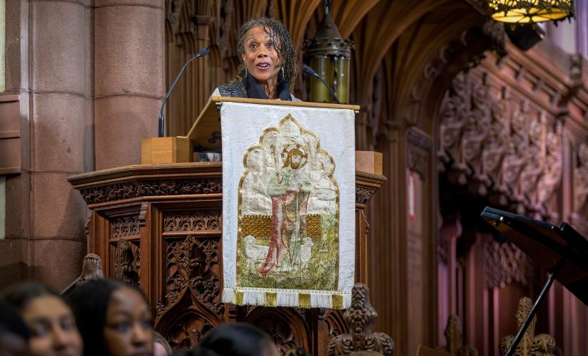 Arleigh Prelow speaking in Chapel during MLK observance 2024