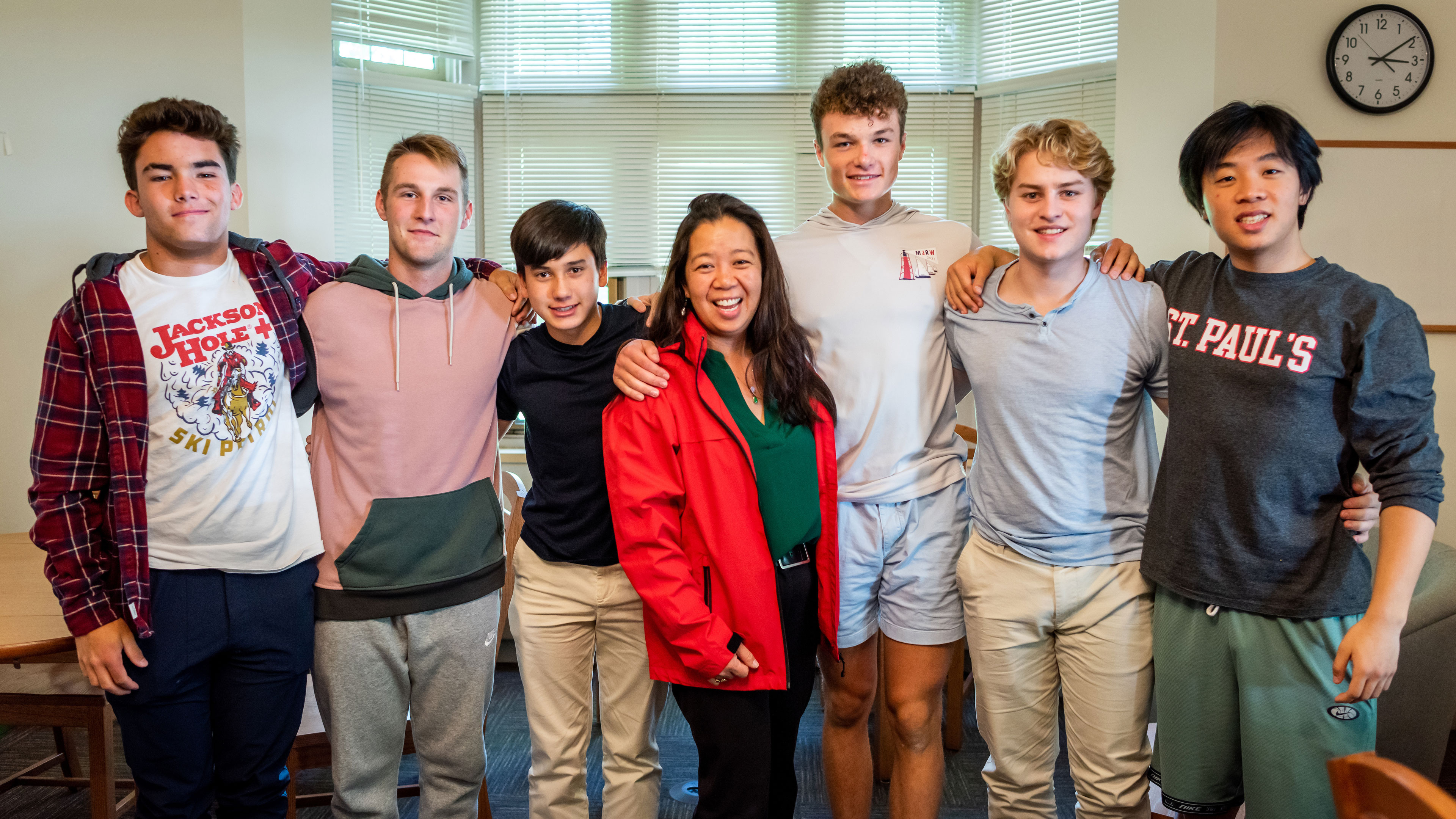 Dorm meeting with students and teacher