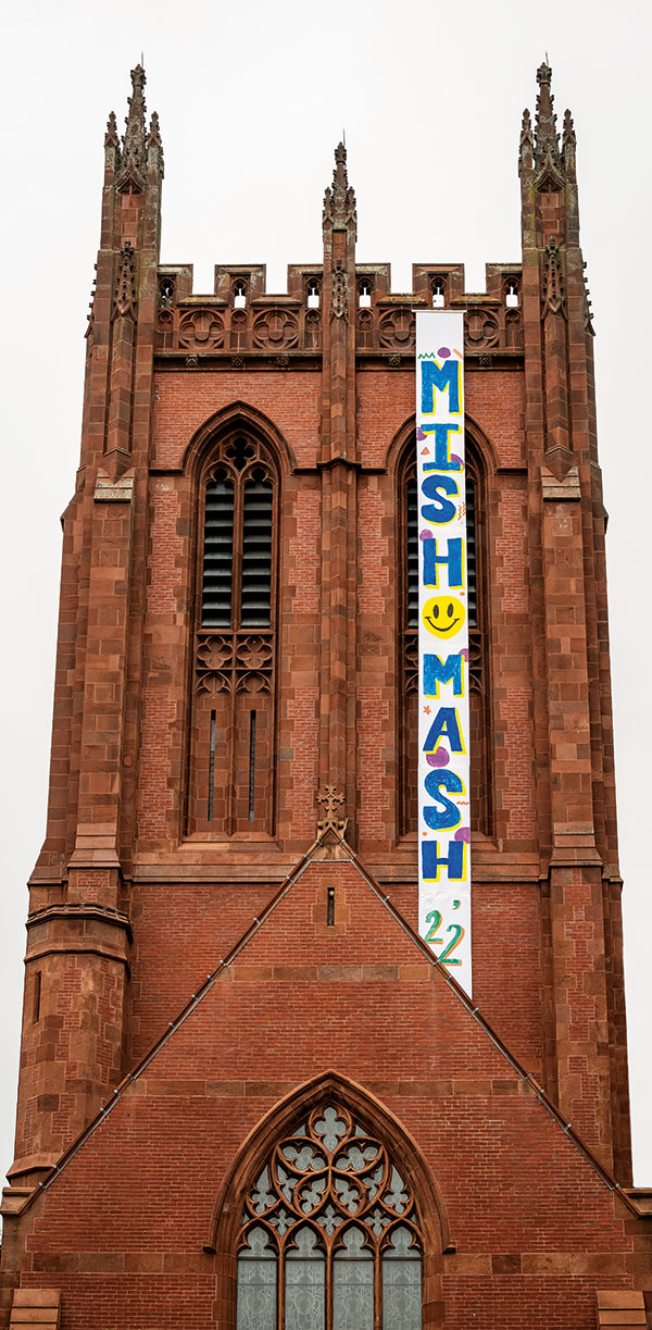 MISH 2022 Holiday Banner hanging from Chapel