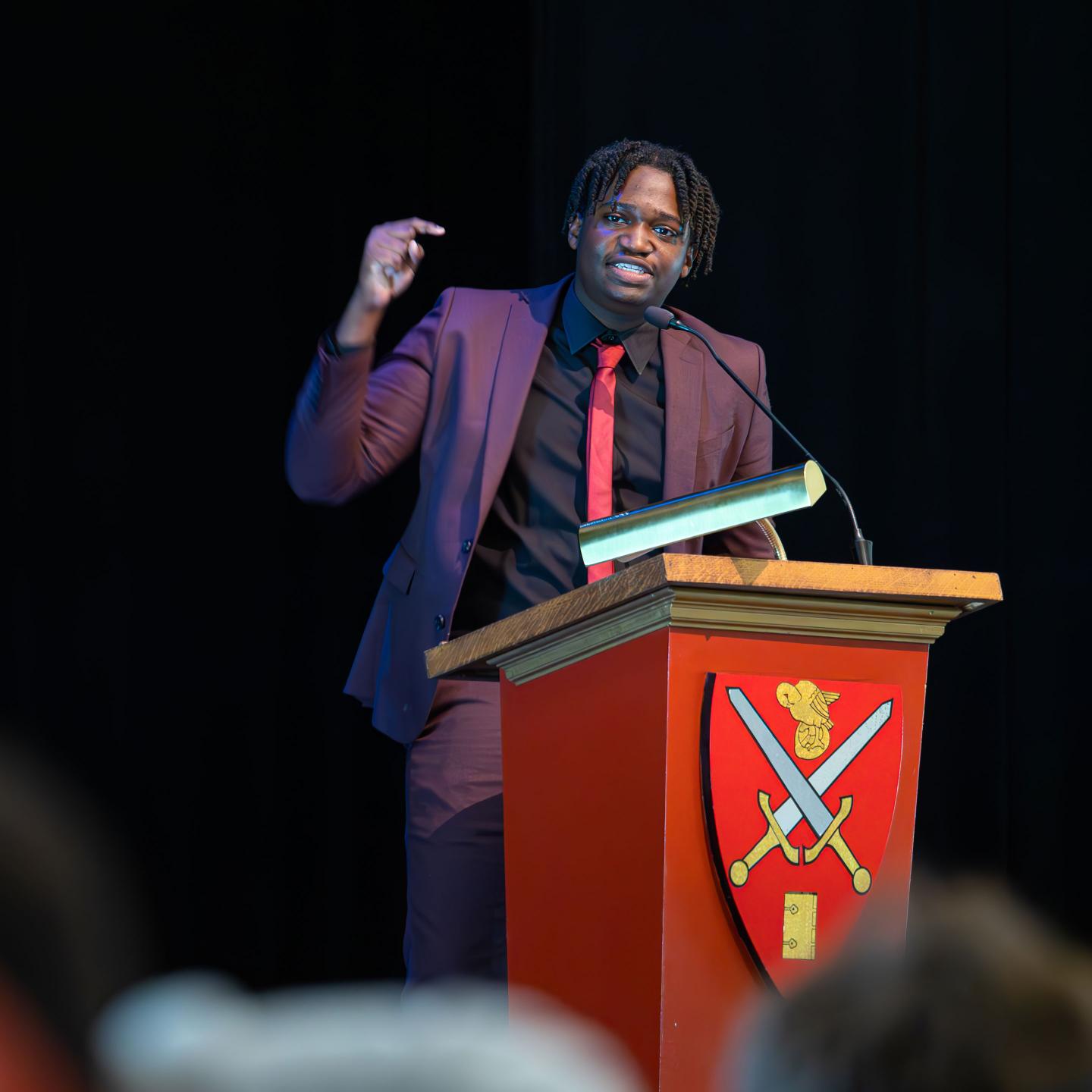 Darnell Johnson '25 delivering speech