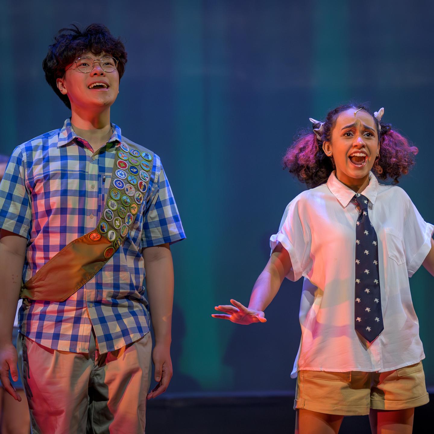 Students performing in Memorial Hall for the musical "The 25th Annual Putnam County Spelling Bee."