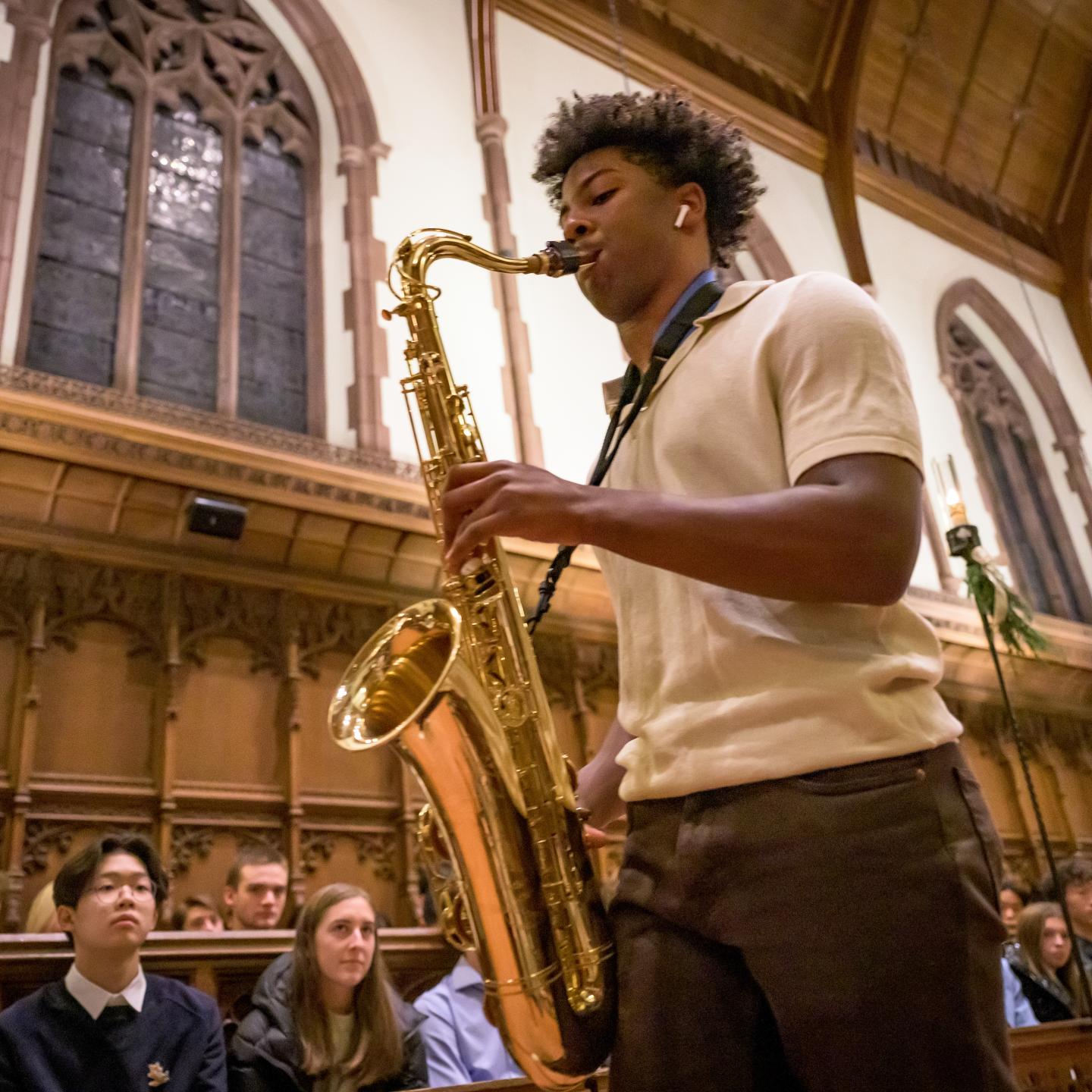 Hudson Stovall performing in Chapel