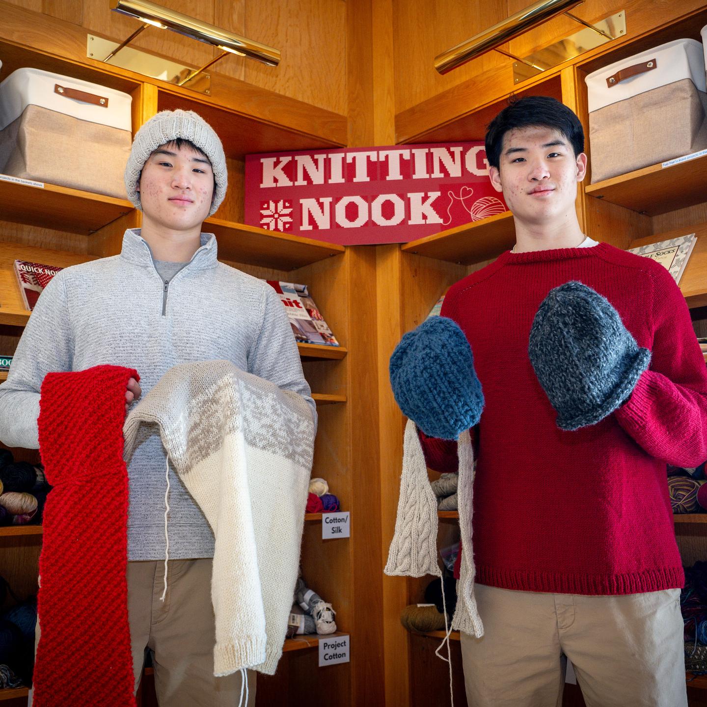 Ryan '26 and William '26 in the Knitting Nook
