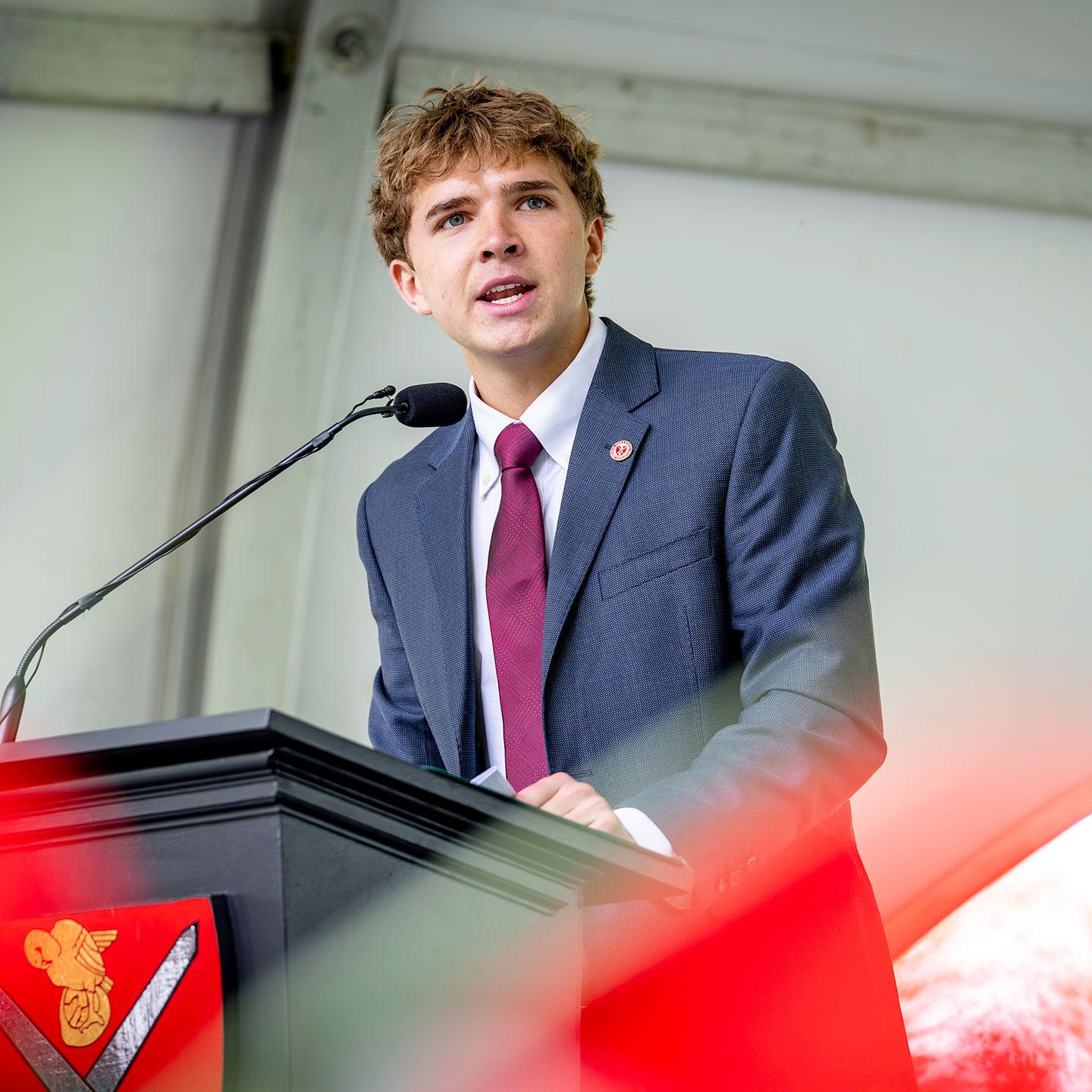 Henry Wilson delivering his speech at Graduation