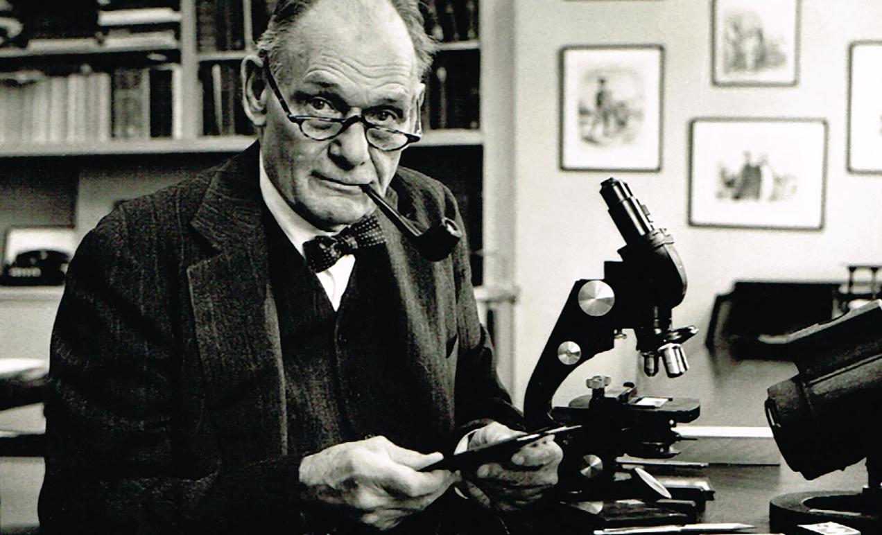 John Franklin Enders with his microscope