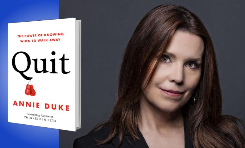 Annie Duke '83 with book "Quit"