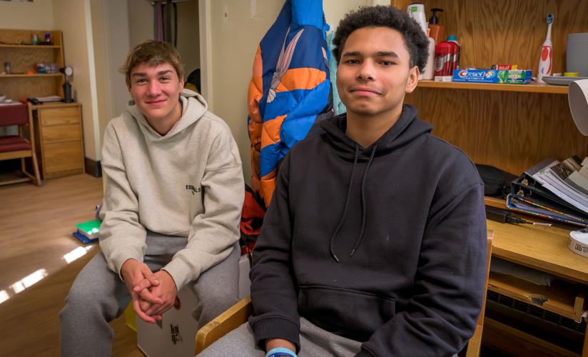 Garrett Blake and Harlem Taylor in their dorm room