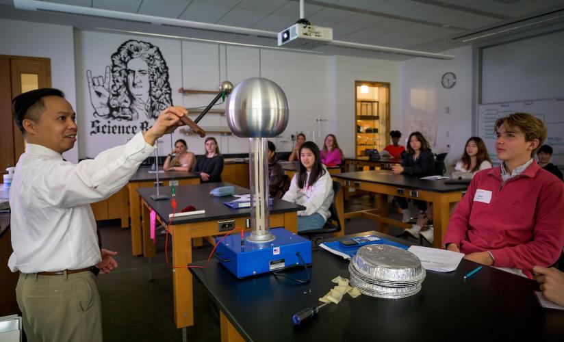 Newly admitted St. Paul's School students attend Mark Hermano's Physics First class alongside current students to see what goes on in the classroom.