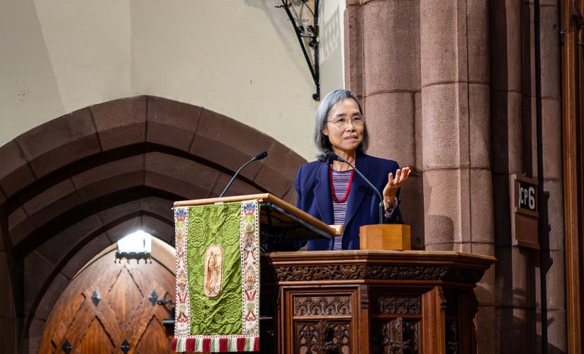 Kwok Pui Lan, Ph.D. speaking in Chapel