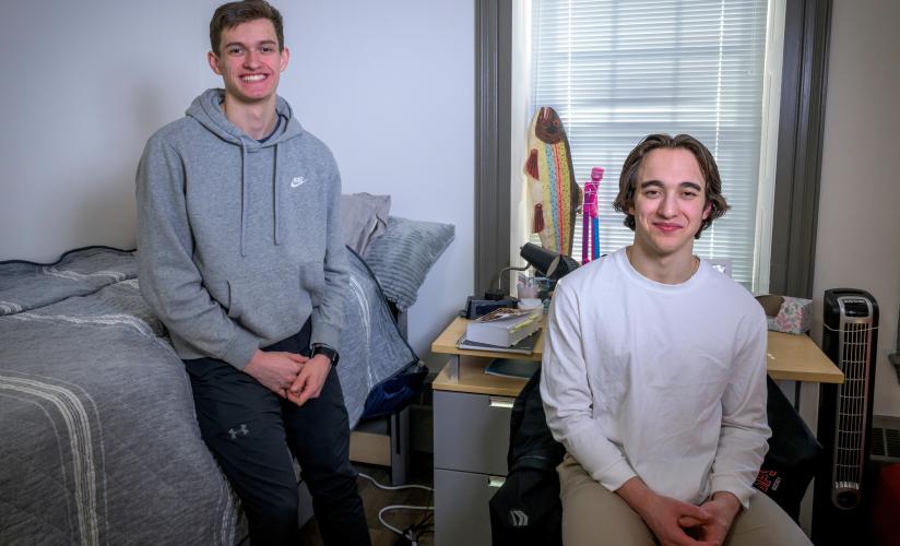 Harry Dermody '26 and Treva Murphy '25 in their dorm room