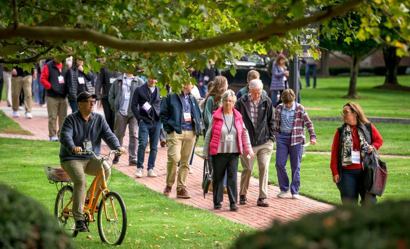 Parents walking the path during Family Weekend 2025