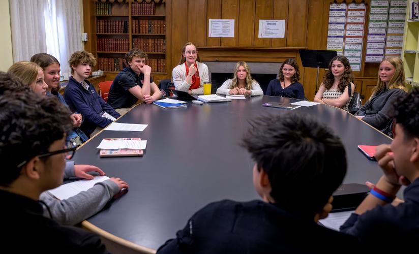 Deb Vo in Humanities III class with new incoming students