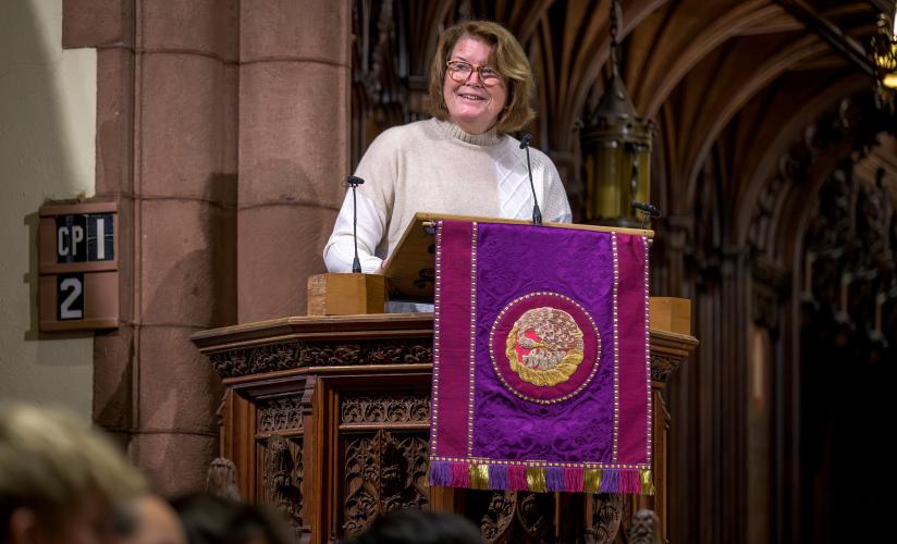 Rector Kathy Giles speaking in Chapel during Winter Convocation 2025
