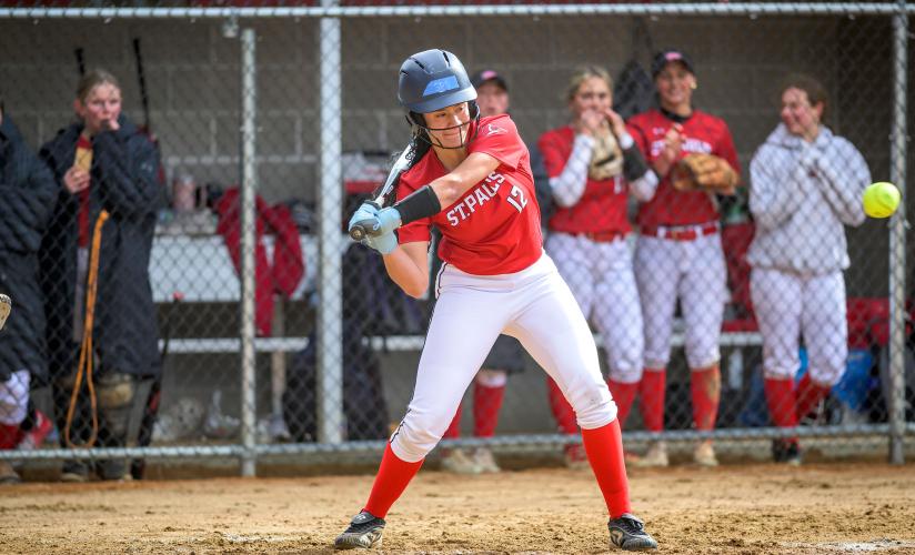 Jelina Medina at bat during SPS softball game in 2025