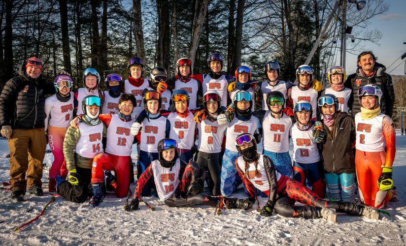 The Boys and Girls Alpine Teams Which both earned Lakes Region Championship Recognition and a New England 2nd Place finish for the Girls. Photo Taken at Pats Peak in Henniker, NH.