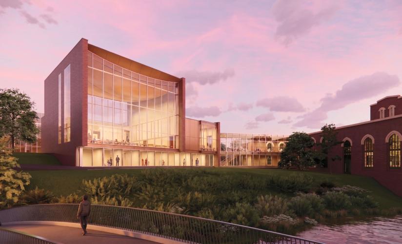 Architectural rendering for the exterior of the new Music Building