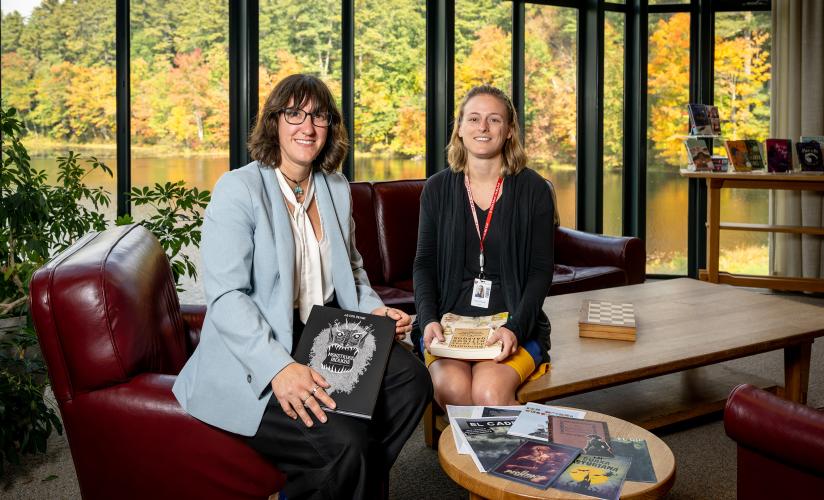 Elena Bonmati and Sarah Yarborough in Ohrstrom Library
