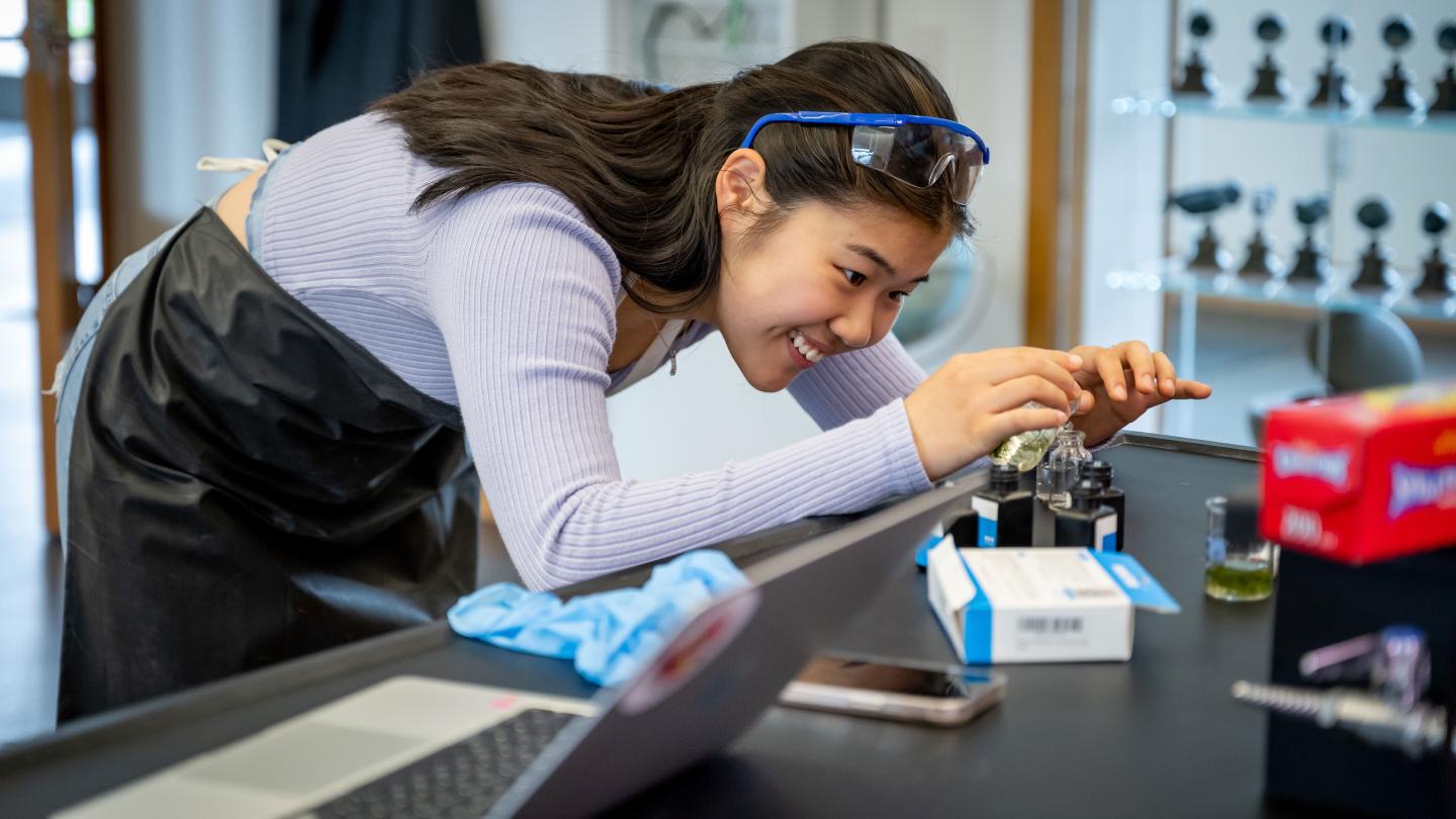 Student in biology lab