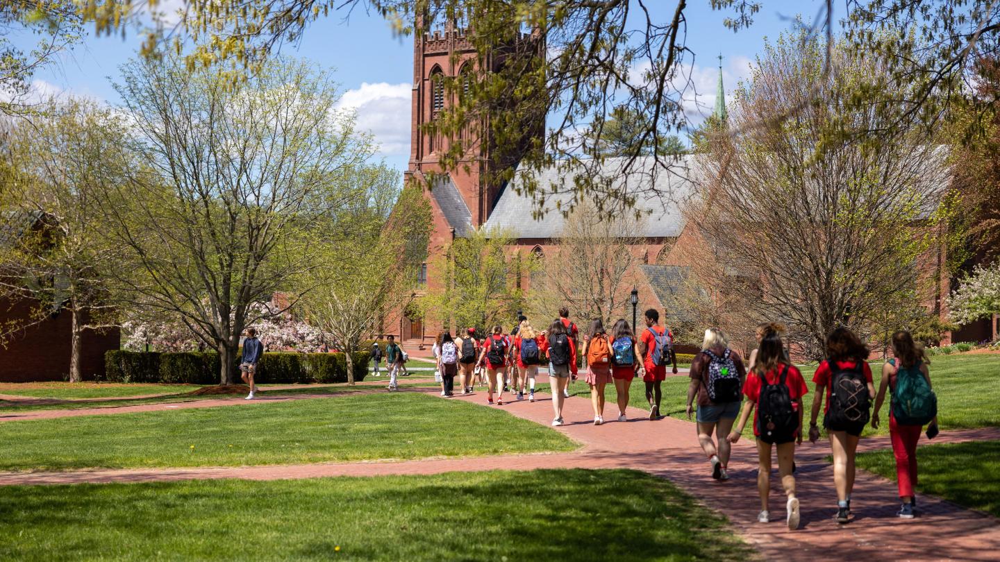 Students walking to Chapel. 