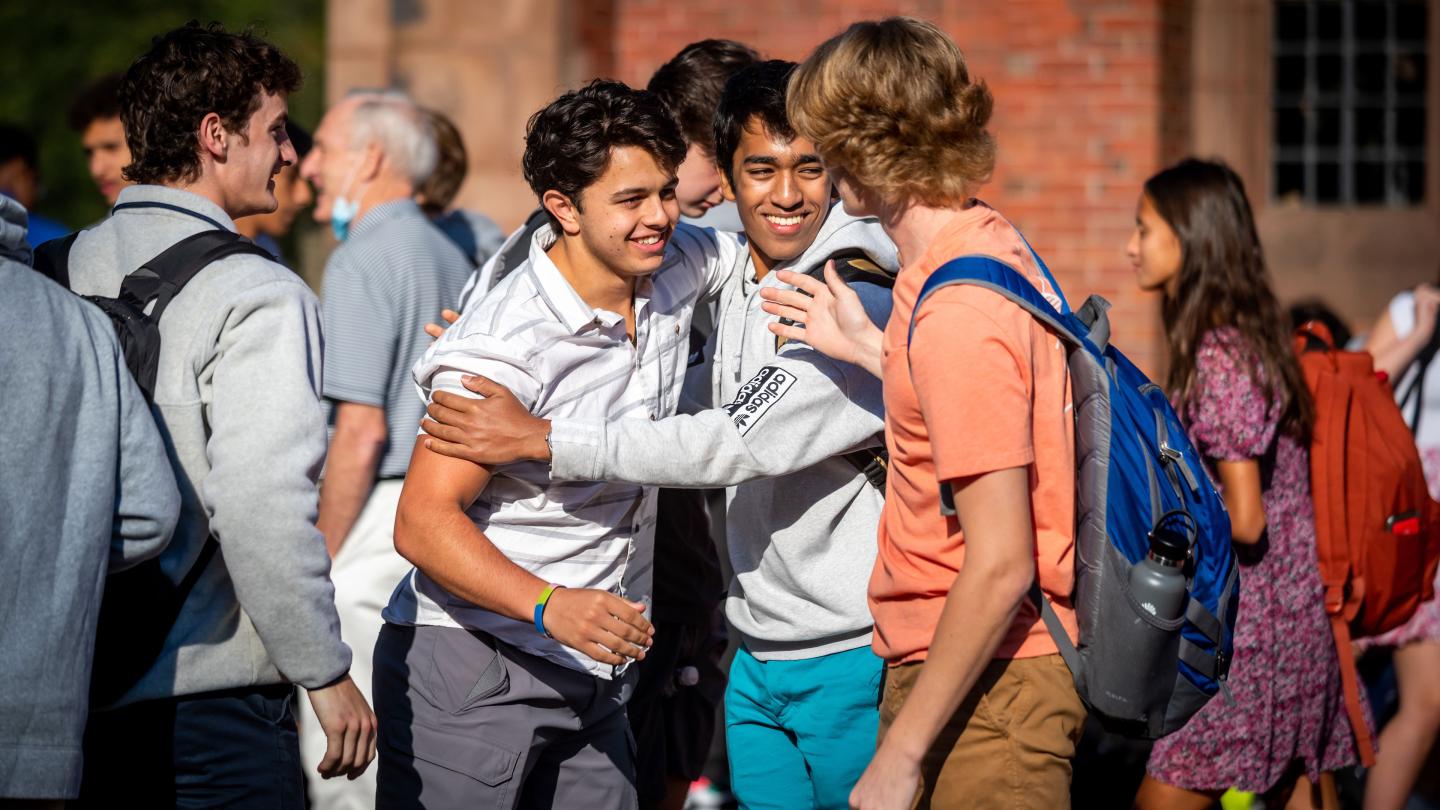 Students outside Chapel on Cricket Holiday