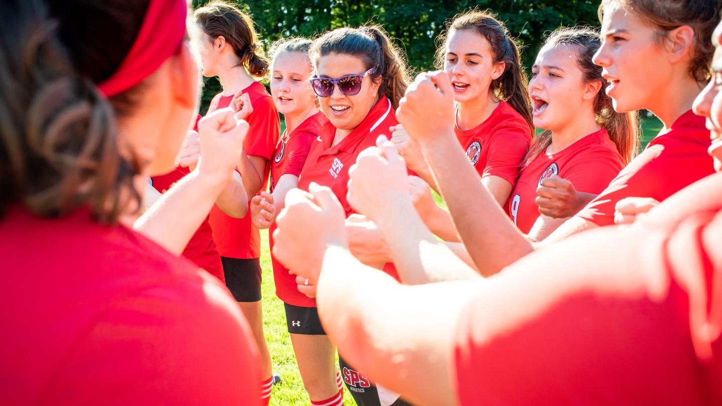 Girls JV Soccer Huddle