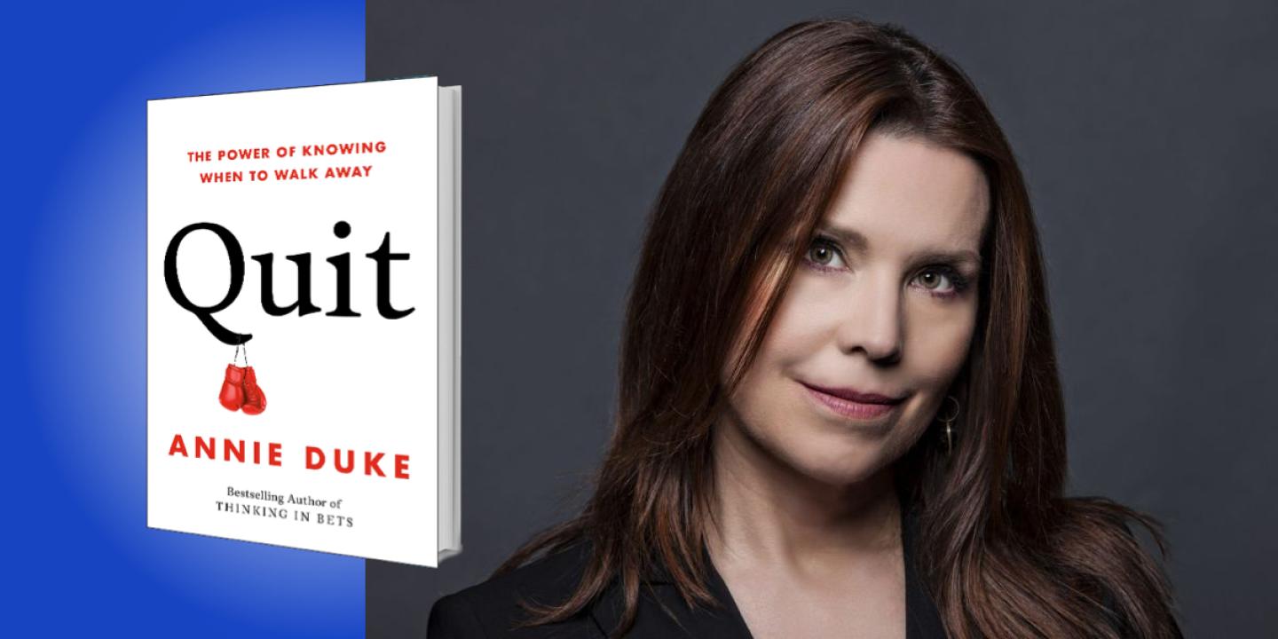 Annie Duke '83 with book "Quit"