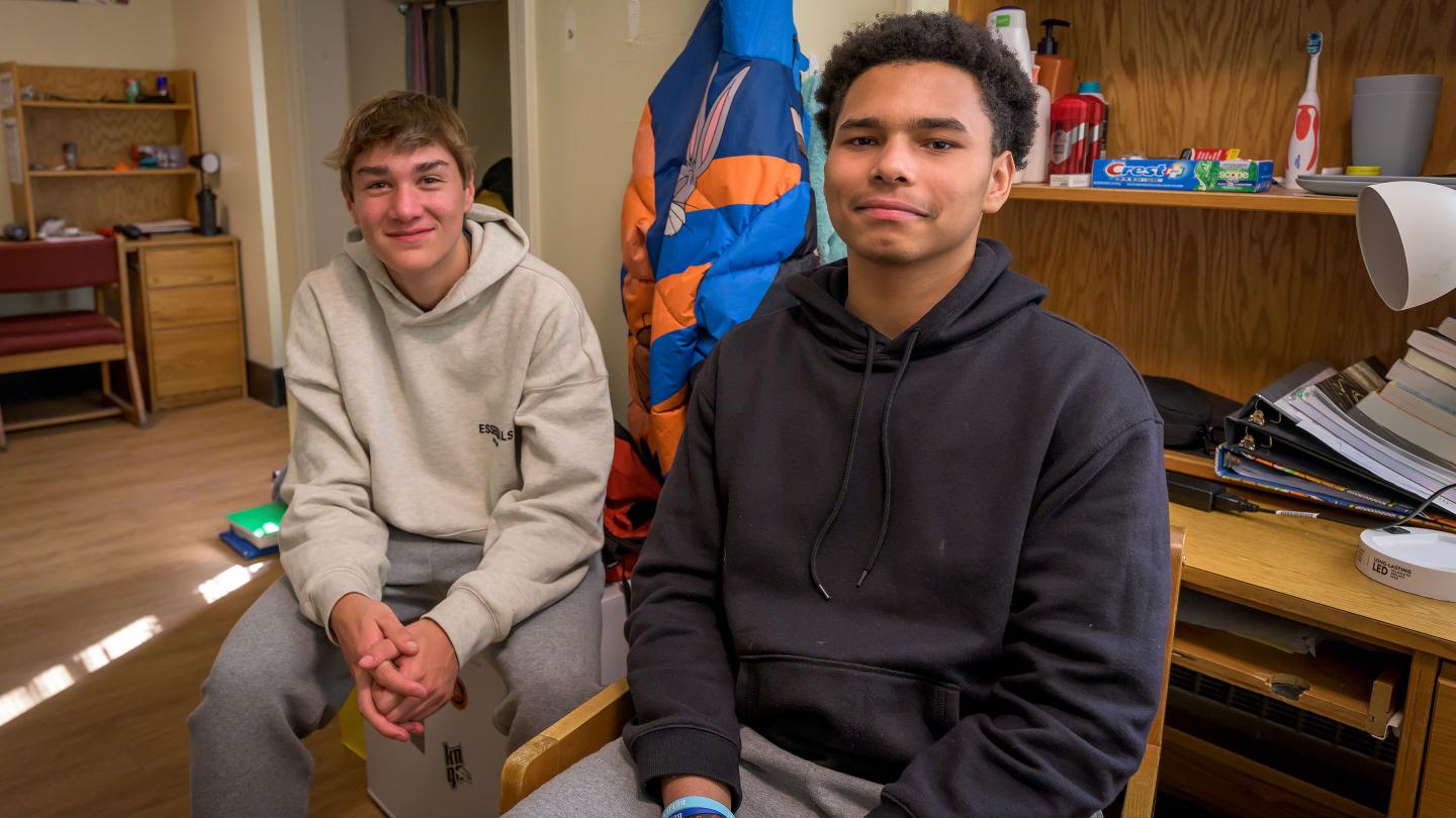 Garrett Blake and Harlem Taylor in their dorm room