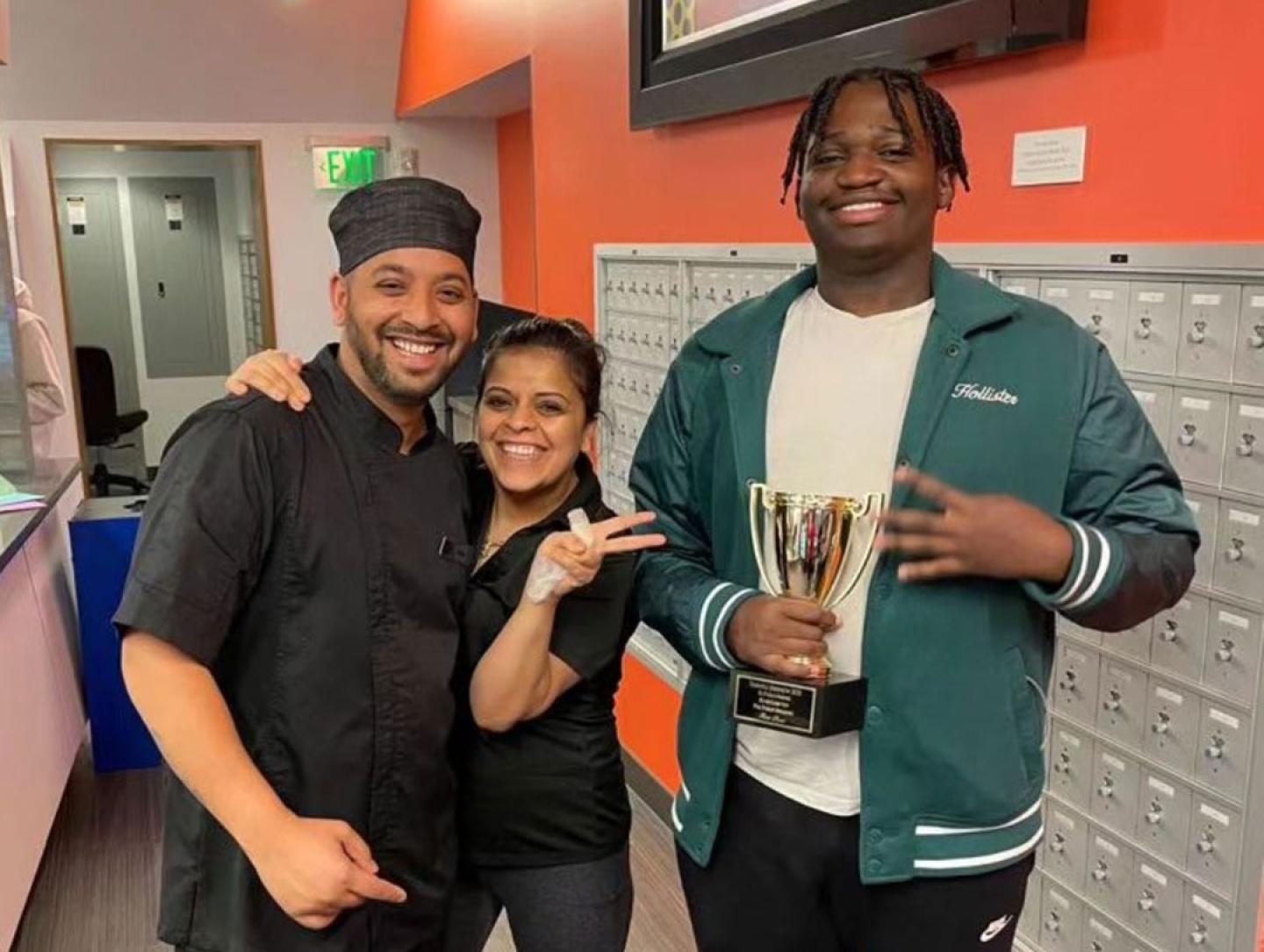 Darnell with Vishal and Pooja from Kwok Café