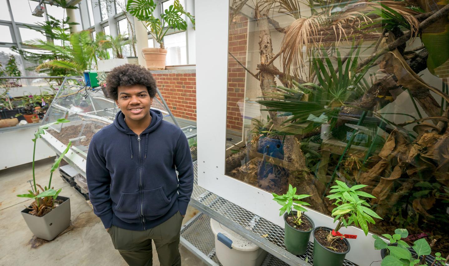 Garrett Stiell '23 in Lindsay Center Greenhouse