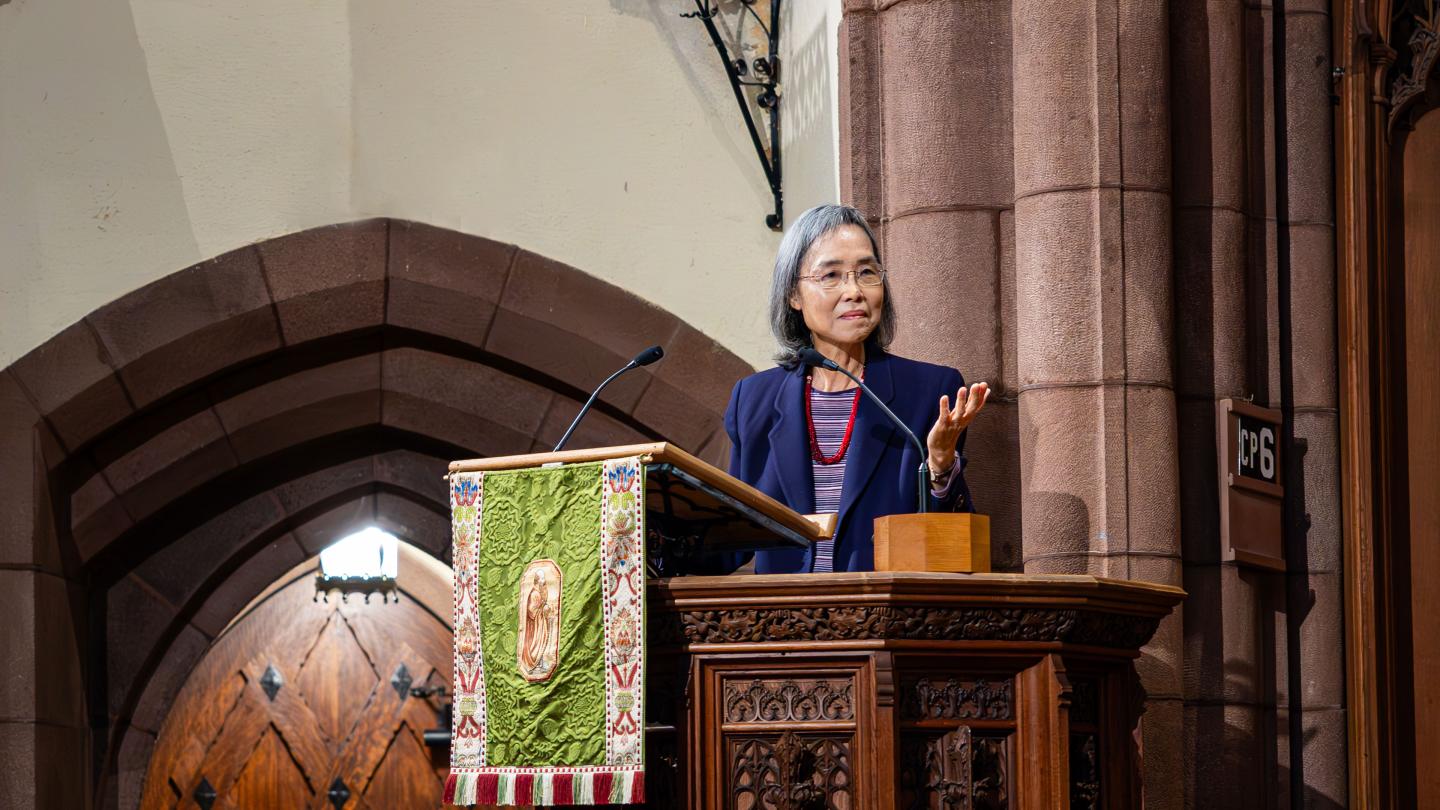 Kwok Pui Lan, Ph.D. speaking in Chapel