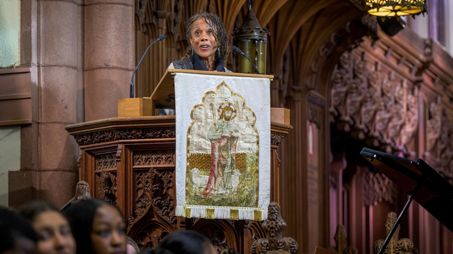 Arleigh Prelow speaking in Chapel during MLK observance 2024