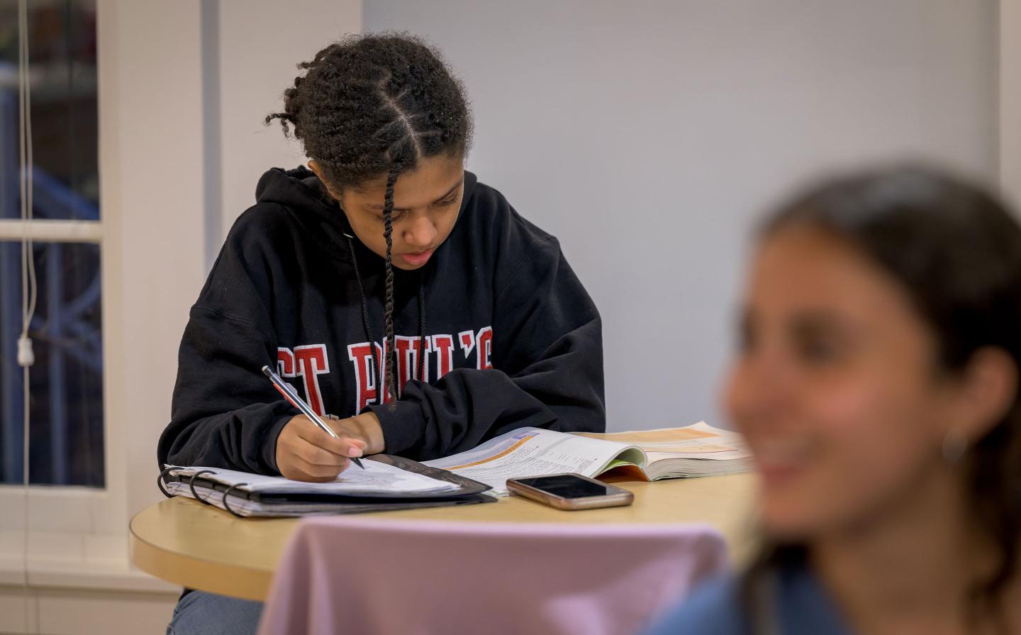 Studying in common room in Warren House