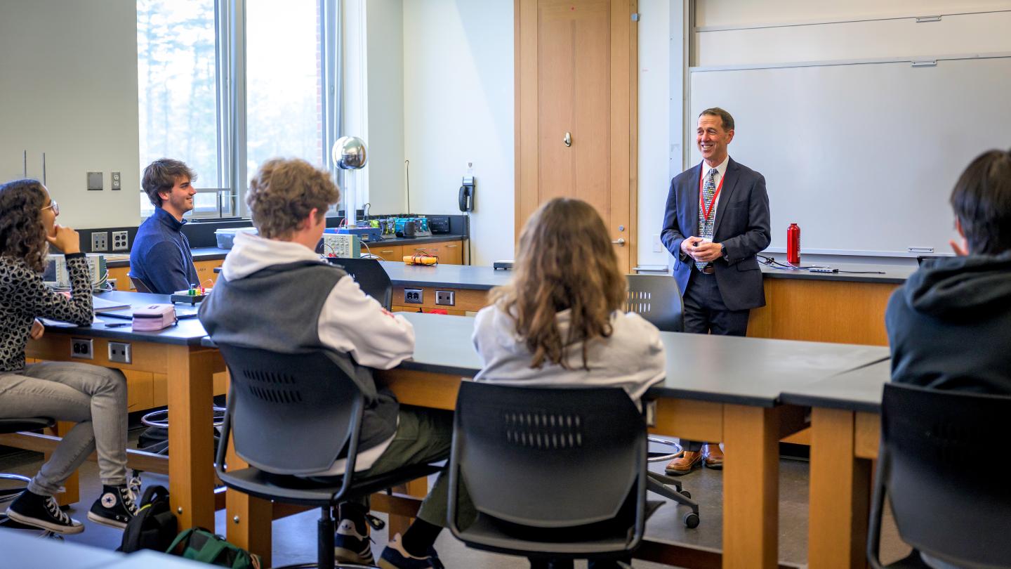 Retired Admiral John Richardson in physics class