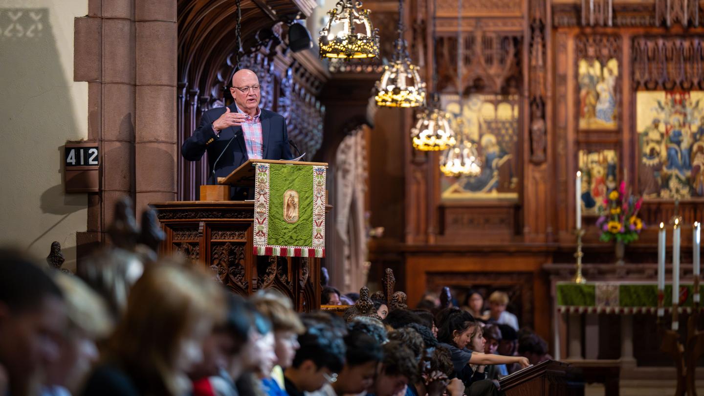 Visitor James McGregor speaking in Chapel