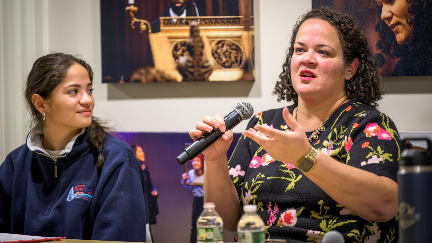 Diana Caba '01 during Q&A with members of the Latinx Society