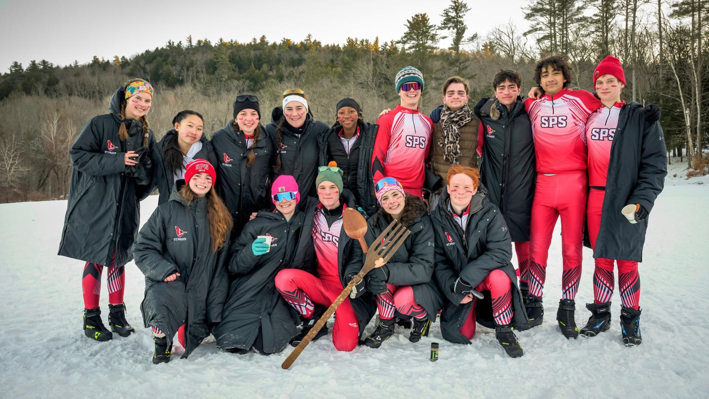 The SPS Nordic Team poses for a group photo ahead of a meet at Proctor.