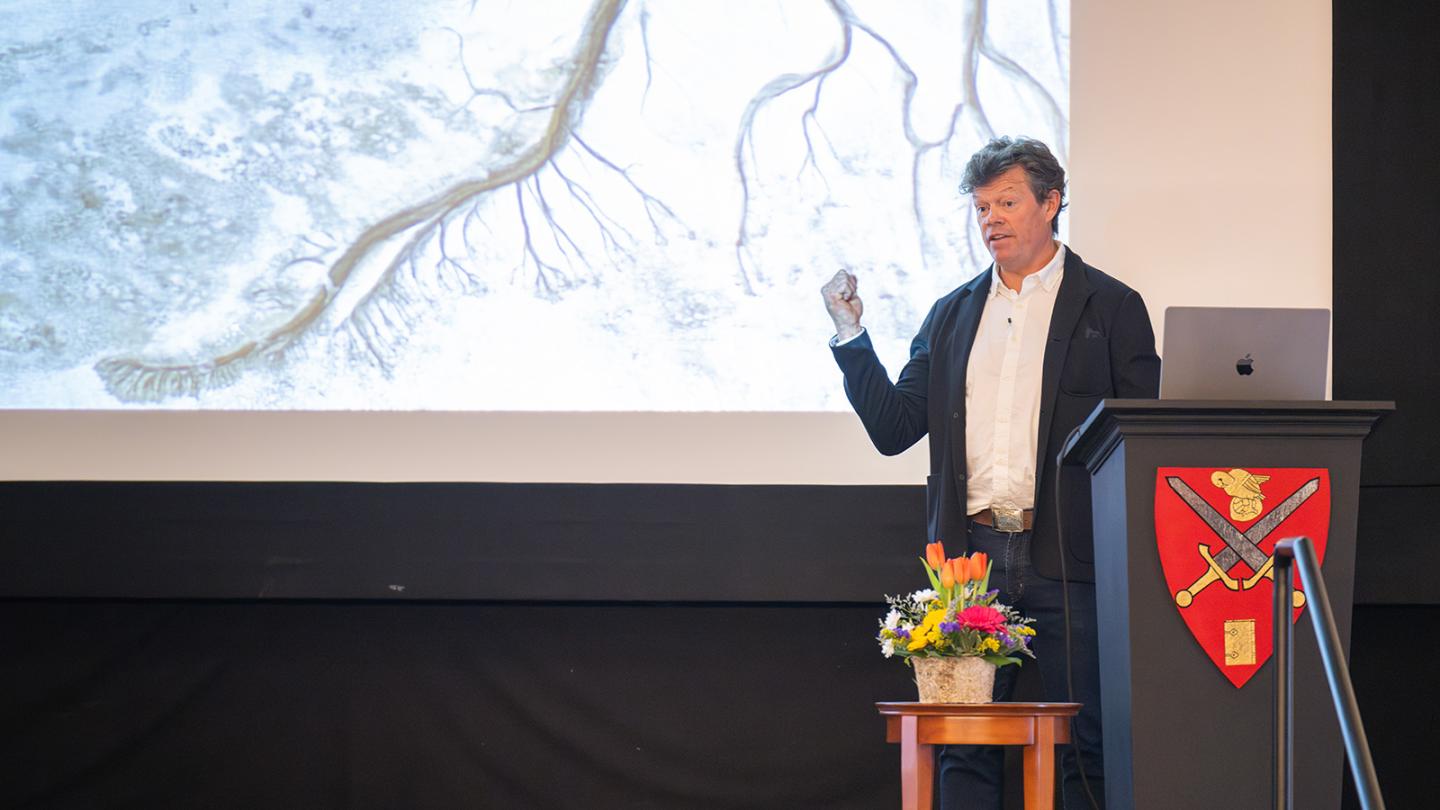 Pete McBride showing the dried up Colorado RIver during his presentation