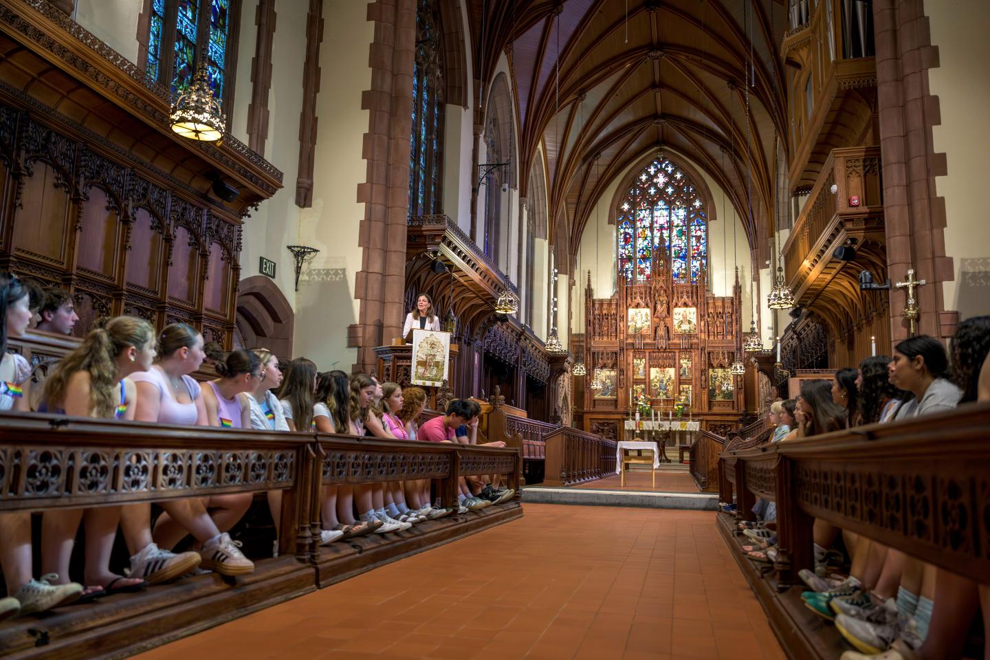 83rd Governor Kelly Ayotte speaks in the Chapel of St. Peter and St. Paul at SPS on July 15, 2025.
