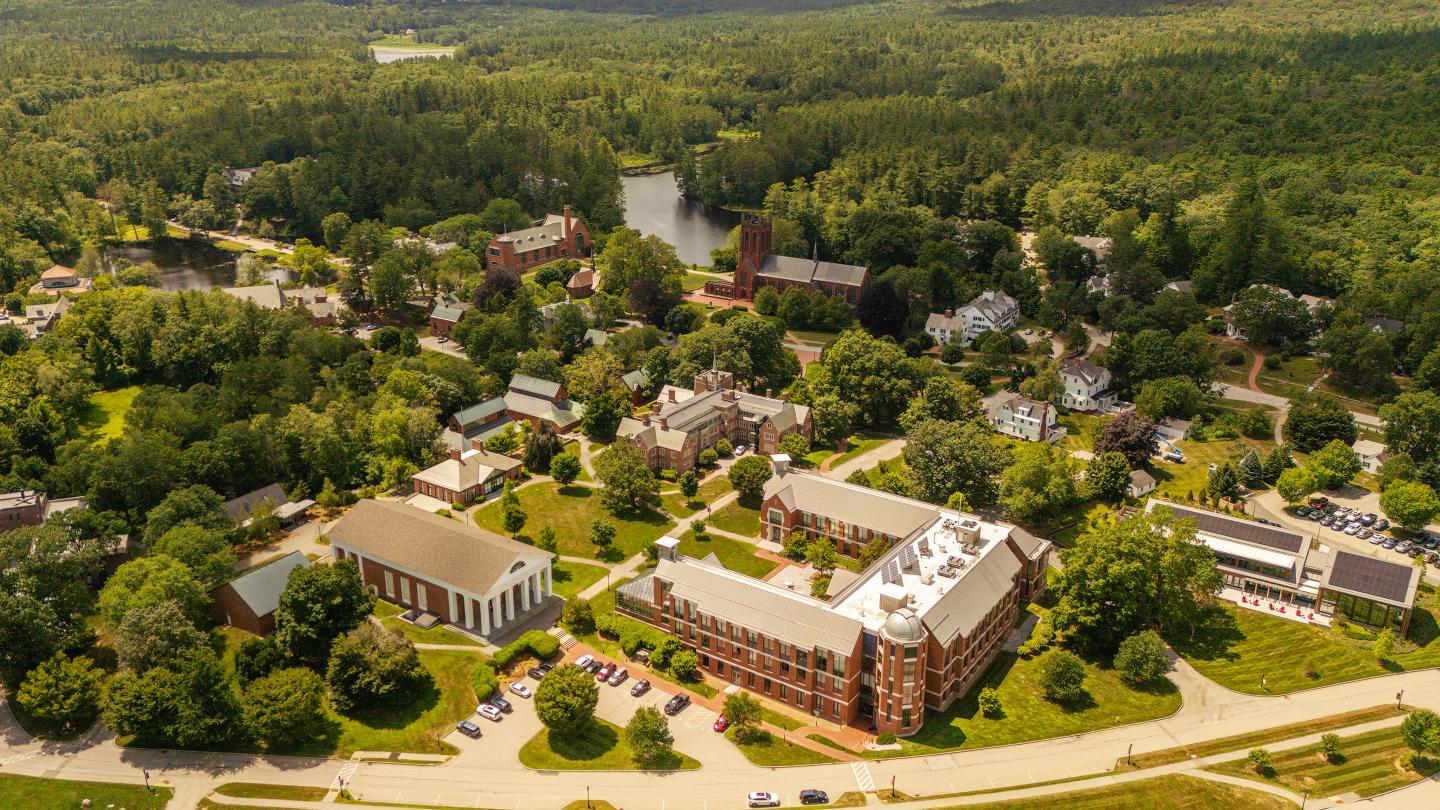 Aerial shot of campus in summer 2025