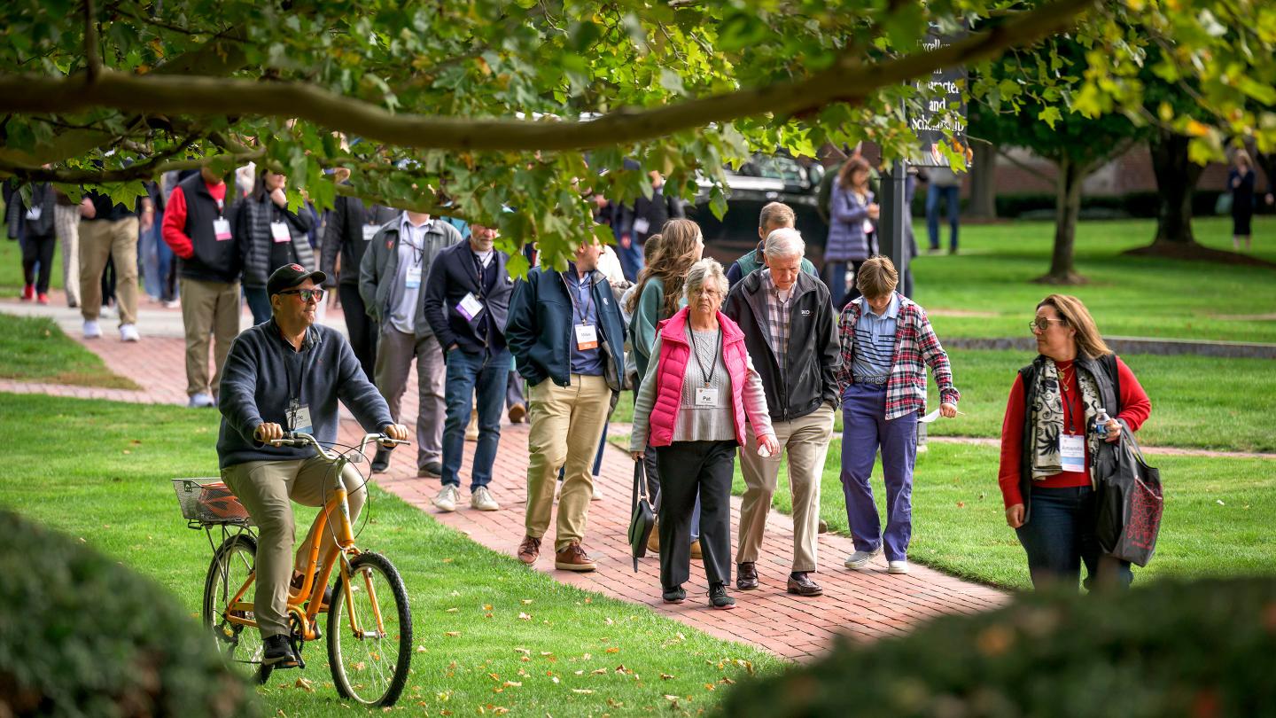 Parents walking the path during Family Weekend 2025