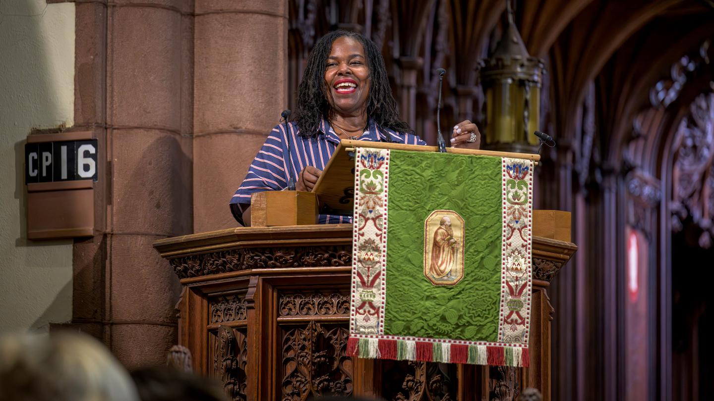 Renée Watson speaking in chapel
