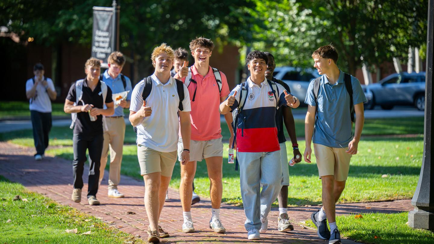 Group of boys walking to class