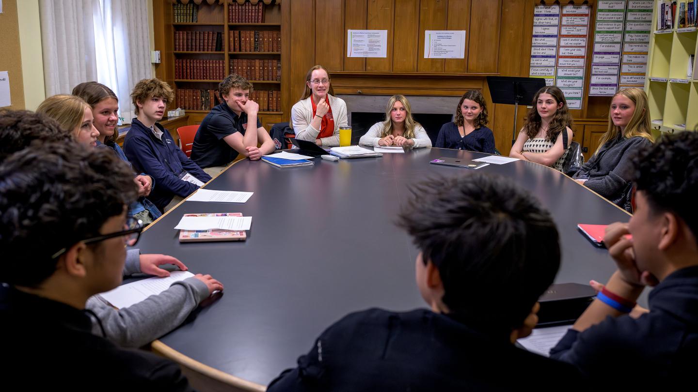 Deb Vo in Humanities III class with new incoming students