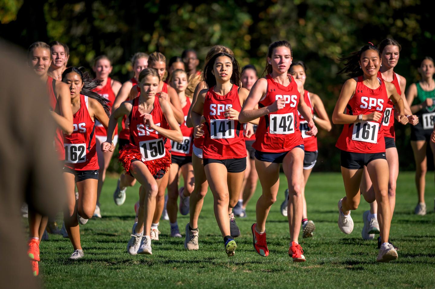 Girls varsity cross country at the St. Paul's School Invitational meet in October, 2025.