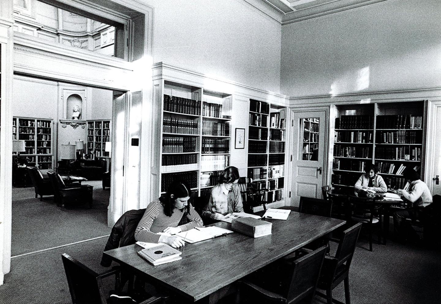 Archival photo of Sheldon's East Room during its days as a library