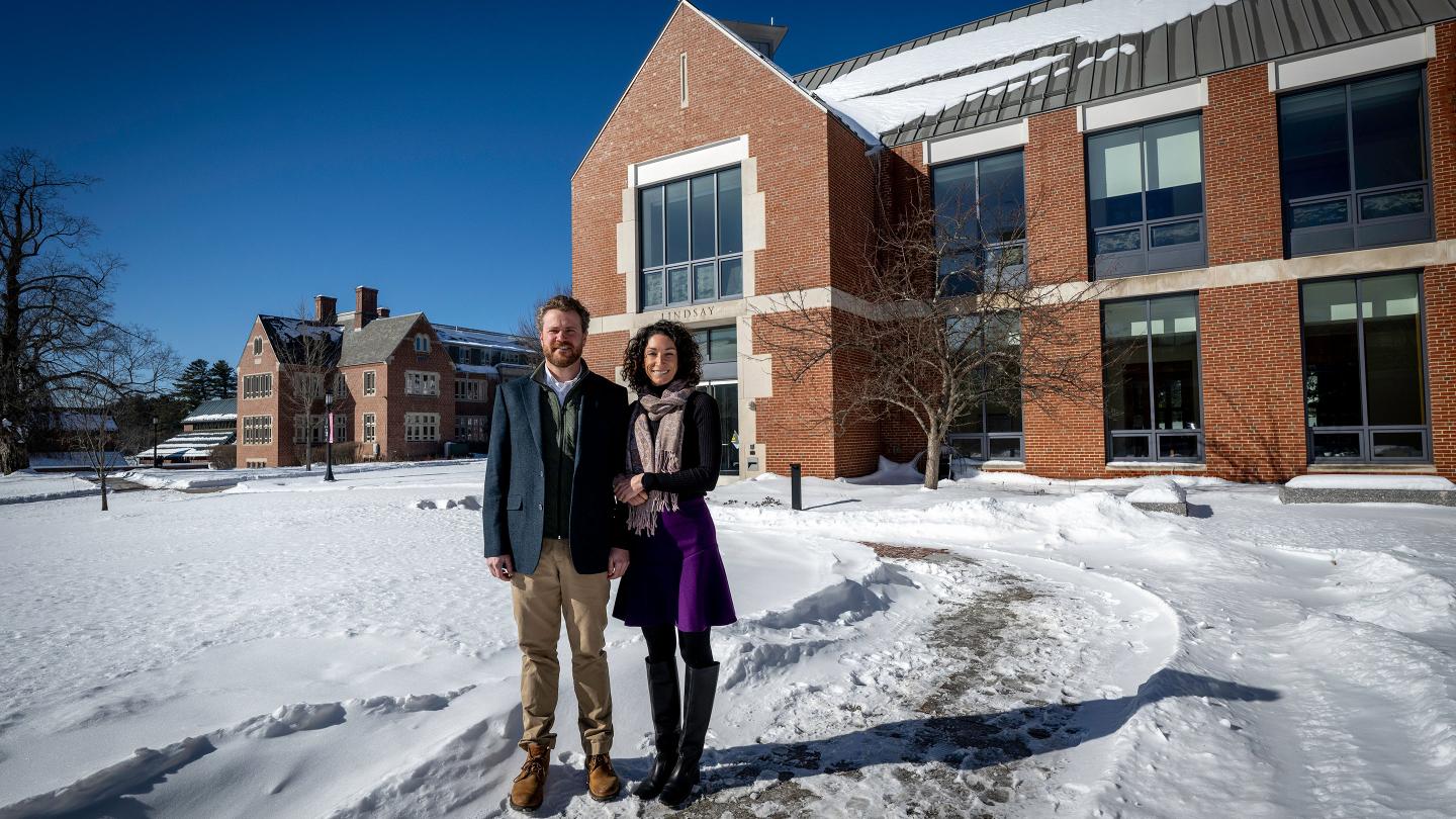 Eli Durmer and Jessica Pine in front of Lindsay Center