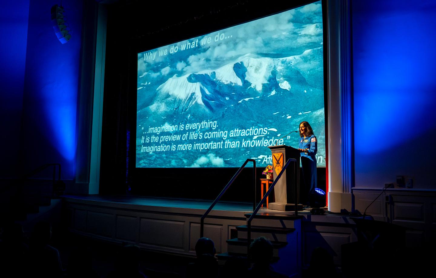 Suni Williams speaking in Memorial Hall