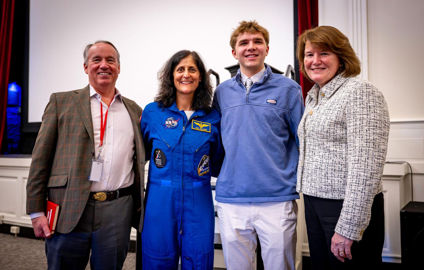 Suni Williams with Board President David Scully, Sixth Form President Henry Wilson and Rector Kathy Giles