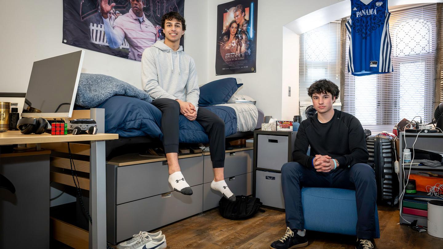 Roommates Ryan Vohra and Iago Arango in their dorm room