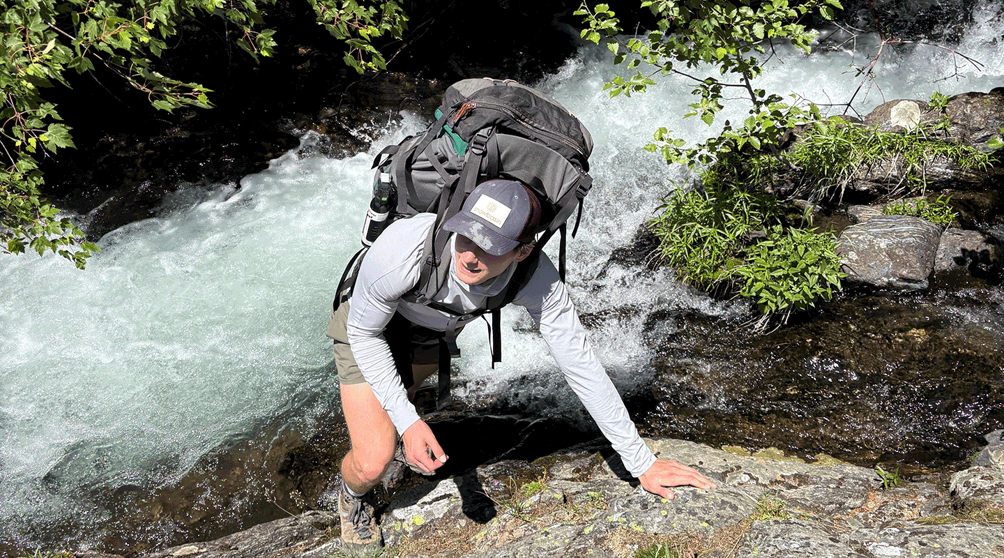 Kyle Pellerin '22 hiking in the mountains of Pine Creek, Montana